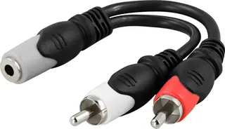 Produktfoto för DELTACO multimedia-adapter 3,5 mm ho till 2 x RCA ha, 10 cm