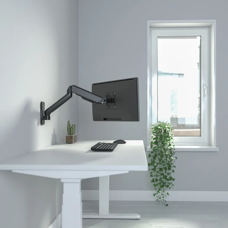 Bild 2 för DELTACO Office ARM-0360 - Monteringssats (vridbar arm, gasfjäder) - för LCD-display - plast, aluminium, stål - mattsvart - skärmstorlek: 17-32 - väggmonterbar