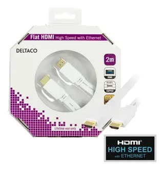 Produktfoto för DELTACO platt HDMI-kabel, 2m, vit