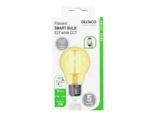 Produktfoto för Deltaco SMART HOME FILAMENT LED-lampa, E27, WiFI, 5.5W, 1800K-6500K, vit