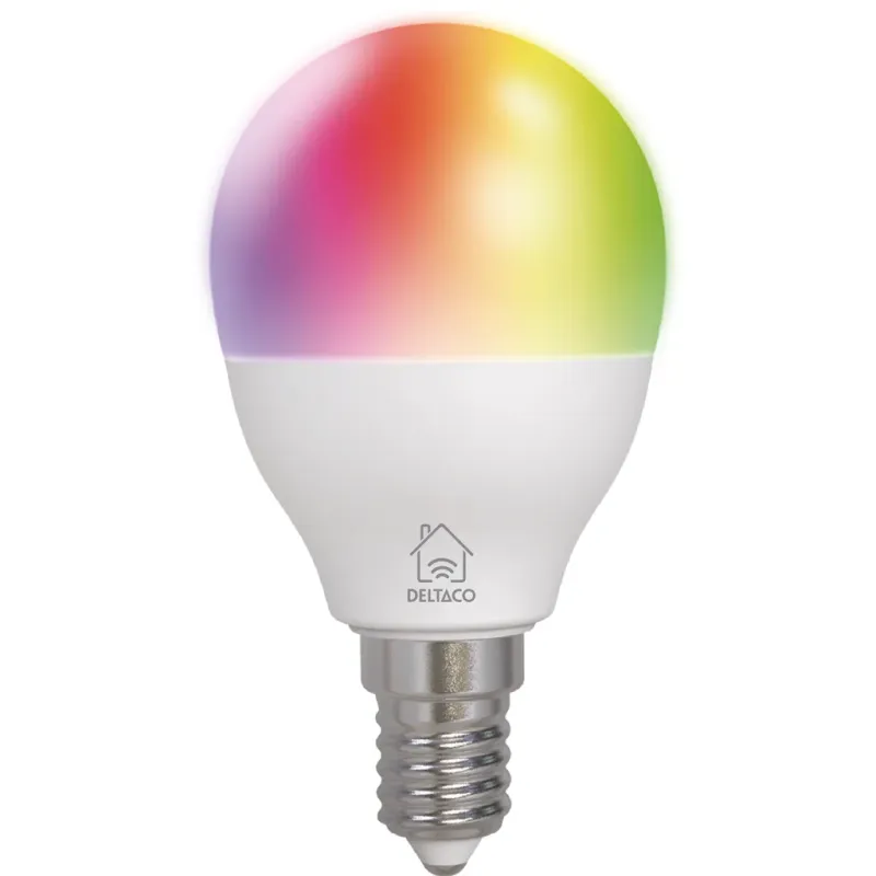 Alternativ bild 0 för Deltaco Smart Home LED lamp E14, G45, WiFI 2.4GHz, 4.9W, 470lm