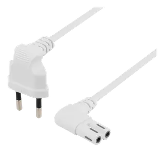 Produktfoto för DELTACO - Strömkabel - Eurokontakt (hane) vinklad till power IEC 60320 C7 vinklad - AC 250 V - 2.5 A - 1 m - vit