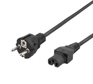 Produktfoto för DELTACO - Strömkabel - power CEE 7/7 till IEC 60320 C15 - 250 V - 10 A - 3 m - svart