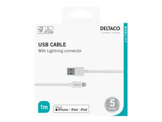 Produktfoto för DELTACO synk/laddkabel, 1 m, MFI,USB Typ A ha - Lightning