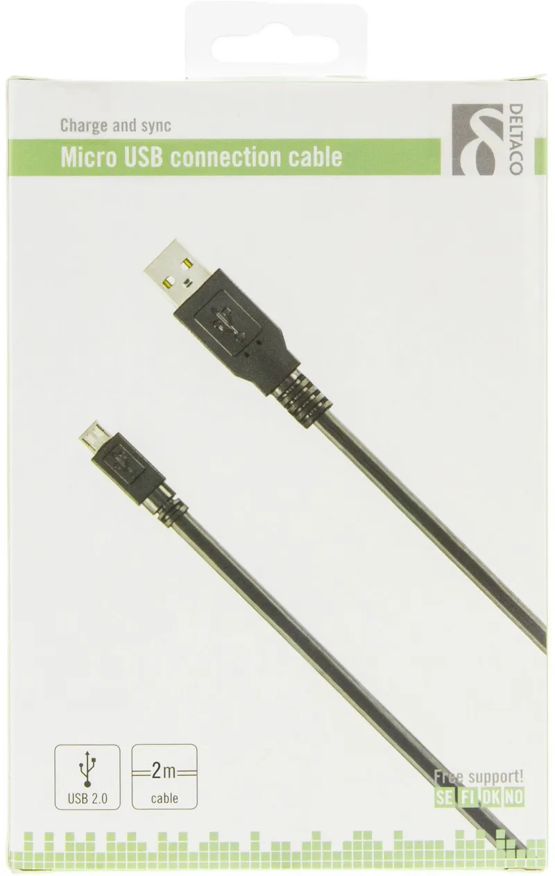 Bild 2 för DELTACO USB 2.0 kabel Typ A ha - Typ Micro B ha, 5-pin, 2m, svart