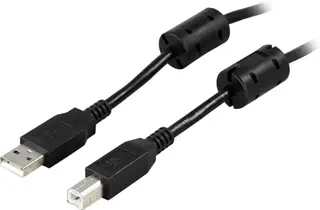 Produktfoto för Deltaco USB 2.0 kabel, Typ A - Typ B ha, Ferritkärnor, 5m - Svart