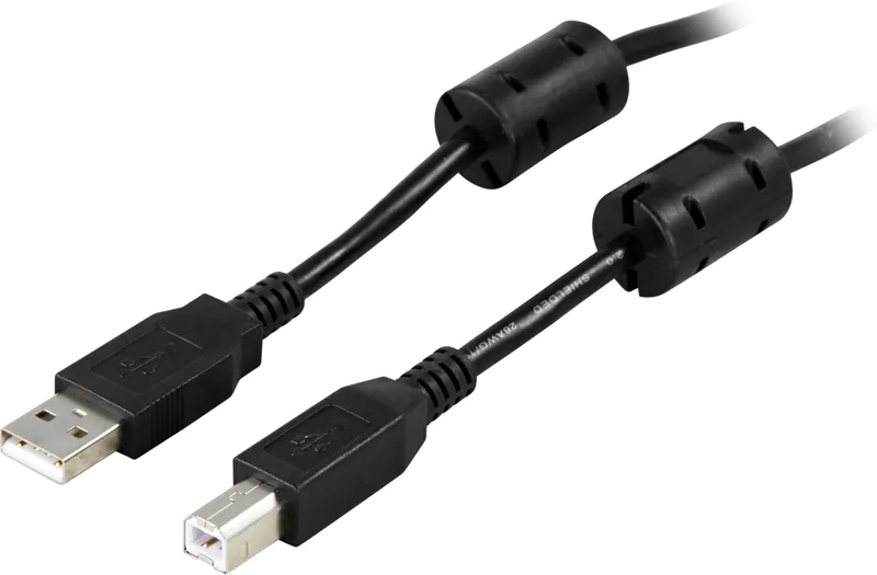 Bild 1 för Deltaco USB 2.0 kabel, Typ A - Typ B ha, Ferritkärnor, 5m - Svart