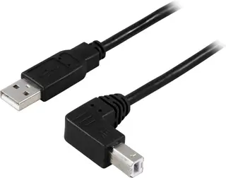 Produktfoto för Deltaco USB 2.0 Kabel Typ A - Vinklad Typ B, 1m - Svart