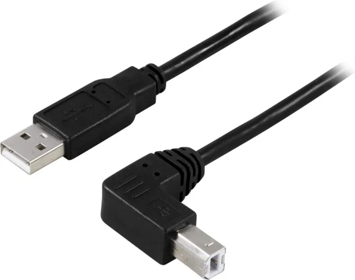Alternativ bild 0 för Deltaco USB 2.0 Kabel Typ A - Vinklad Typ B, 1m - Svart