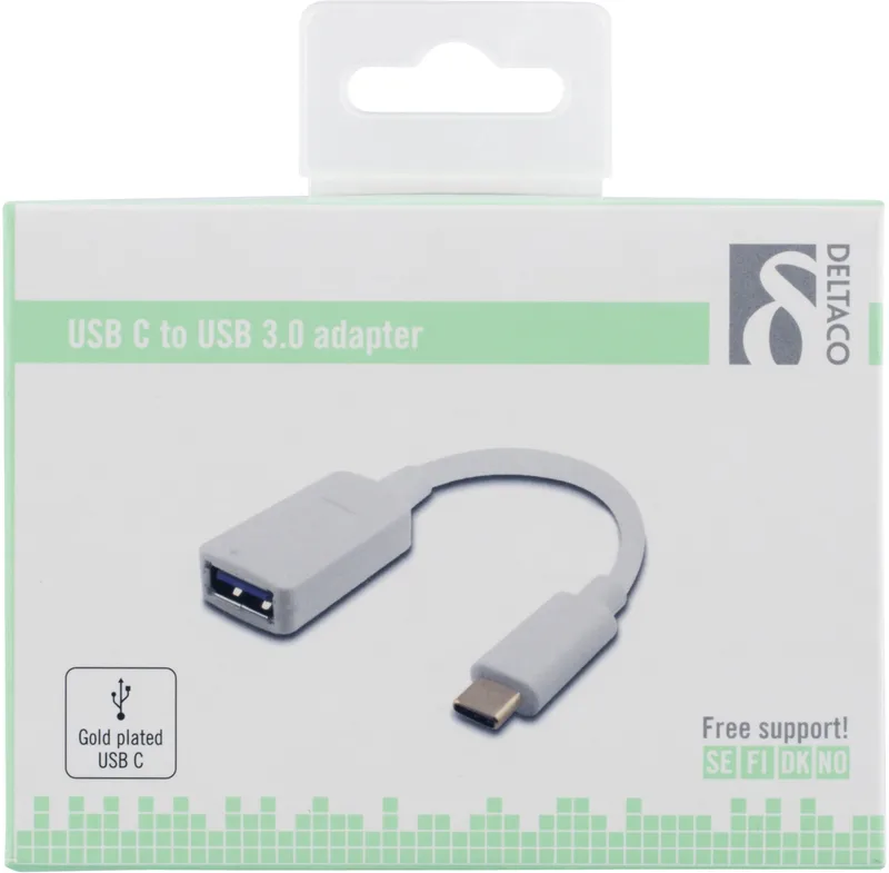 Bild 2 för Deltaco USB 3.1 adapter, Gen 1, Typ C hane - Typ A hona, 15cm, vit