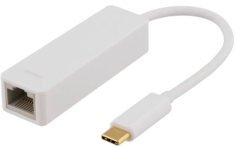 Alternativ bild 0 för Deltaco USB 3.1 nätverksadapter, Gigabit, 1xRJ45, 1xUSB 3.1 Typ C hane, vit