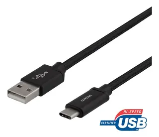 Produktfoto för DELTACO USB-A till USB-C-kabel, 2m, USB 2.0, flätad, svart