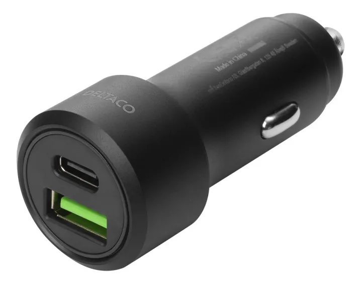 Alternativ bild 0 för Deltaco USB car charger 1x USB-C PD 18 W 1x USB