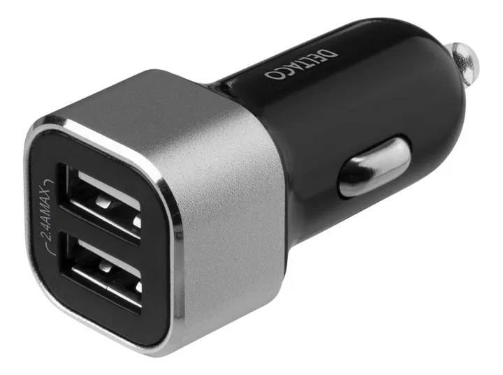 Alternativ bild 0 för DELTACO USB-CAR126 - Strömadapter för bil - 17 Watt - 2.4 A - 2 utdatakontakter (2 x USB) - svart/silver