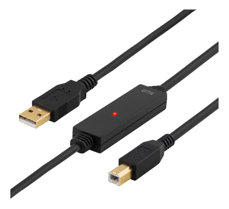 Bild 1 för DELTACO USB-EX10M - USB-kabel - USB typ B (hane) till USB (hane) - 10 m - aktiv - svart