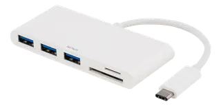 Produktfoto för Deltaco USB-hubb 3.1 USB-C, 3xUSB A, SD/microSD-reader - Vit