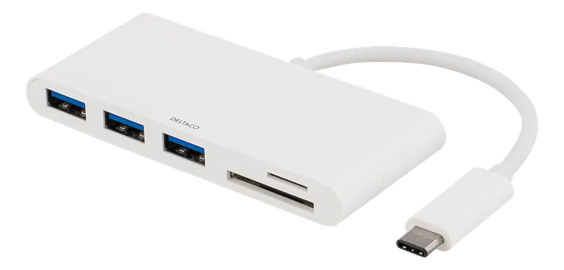 Bild 1 för Deltaco USB-hubb 3.1 USB-C, 3xUSB A, SD/microSD-reader - Vit