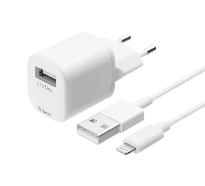 Alternativ bild 0 för Deltaco USB wall charger USB-A 2.4 A incl. 1 m