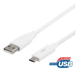 Produktfoto för DELTACO USBC-1008M - USB-kabel - USB-C (hane) till USB (hane) - USB 2.0 - 3 A - 50 cm - vit