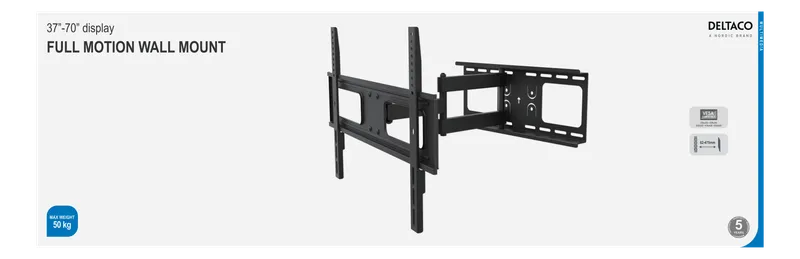 Bild 2 för DELTACO väggfäste för TV/skärm, 32-75”, max 50kg, 3 leder, svart