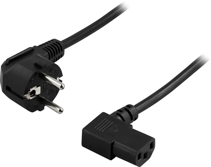 Bild 1 för Deltaco Vinklad Apparatkabel / Vinklad C13 - Svart / 1m