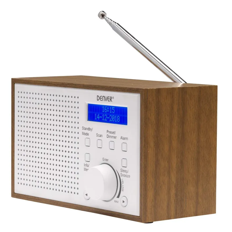 Bild 1 för Denver DAB-46WHITE, analog och digital, DAB+,FM, 2 W, LCD, brun, vit