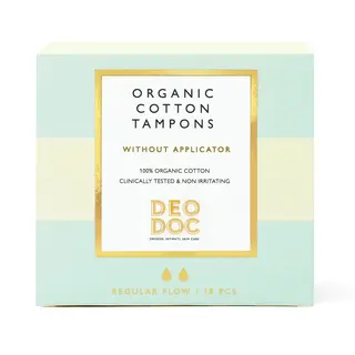 Produktfoto för DeoDoc 100 % ekologiska bomullstamponger Regular Flow 18 st