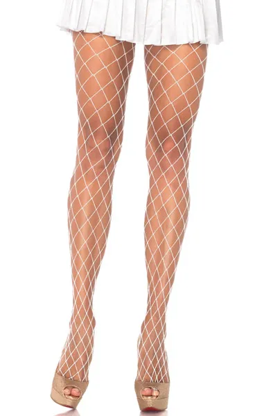 Bild 1 för Diamond Fishnet Pantyhose White O/S Strumpbyxor