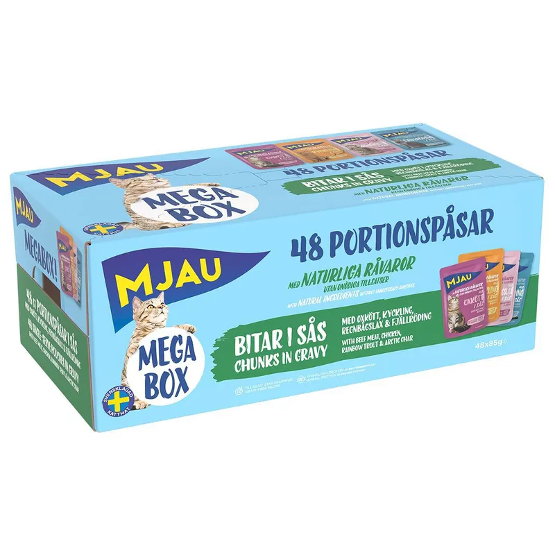 Bild 1 för Doggy Mjau Pouch Megabox Kött & Fisk i Sås 48x85 g