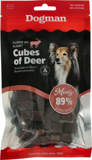 Produktfoto för Dogman Kuber av hjort 80g