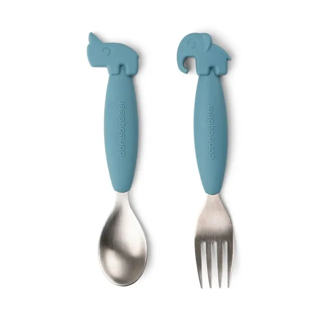 Alternativ bild 0 för Done by deer Deer Friends Easy-grip bestickset 2 delar Blue