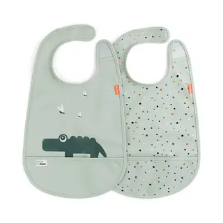 Produktfoto för Done by Deer haklapp med kardborr 2-pack, Croco green