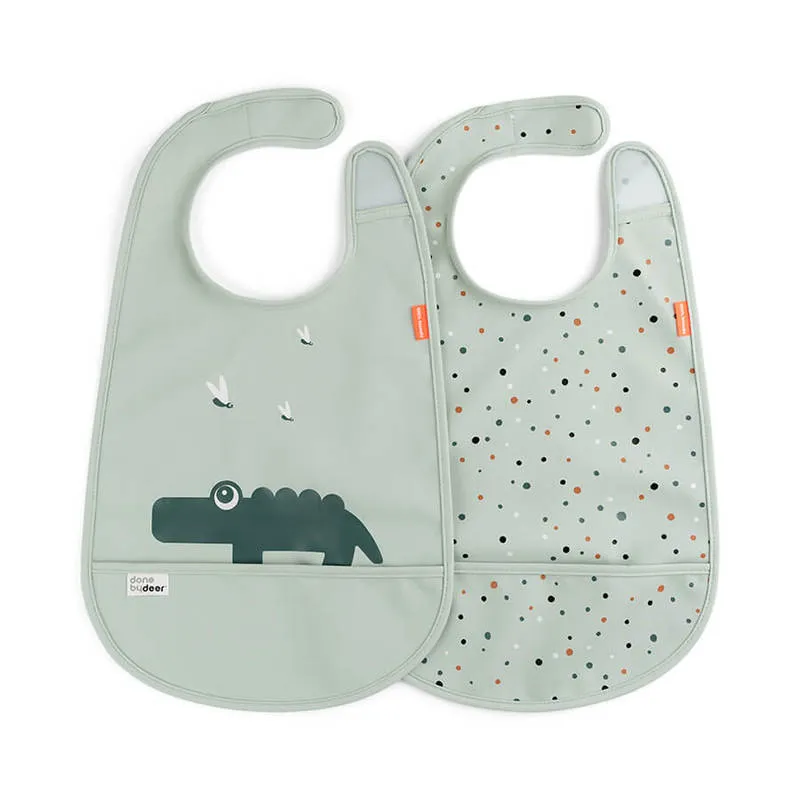 Bild 1 för Done by Deer haklapp med kardborr 2-pack, Croco green
