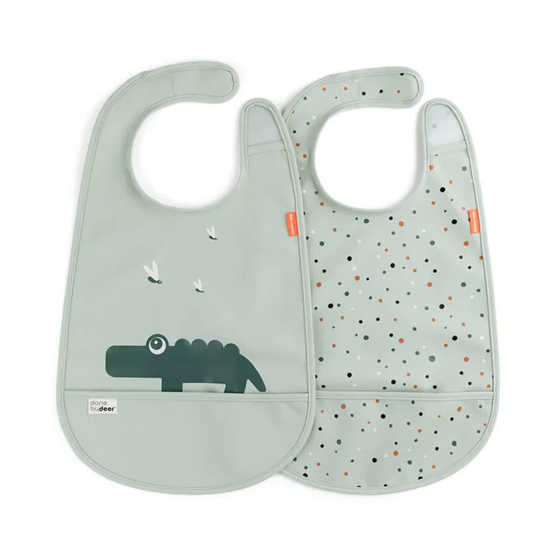 Bild 2 för Done by Deer haklapp med kardborr 2-pack, Croco green