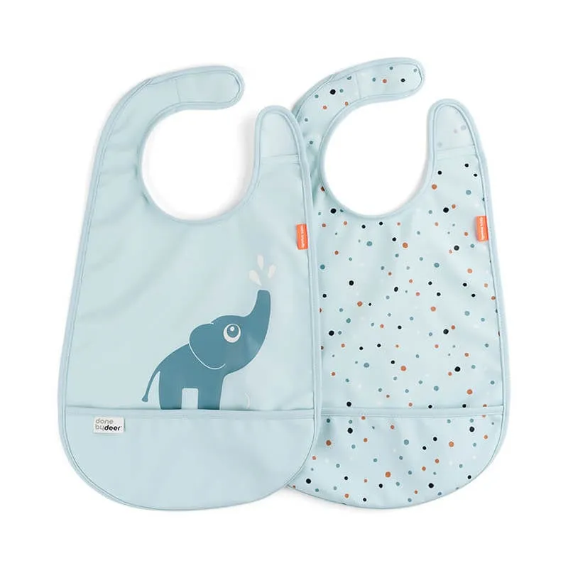 Bild 1 för Done by Deer Haklapp velcro Elphee Blue 2-pack