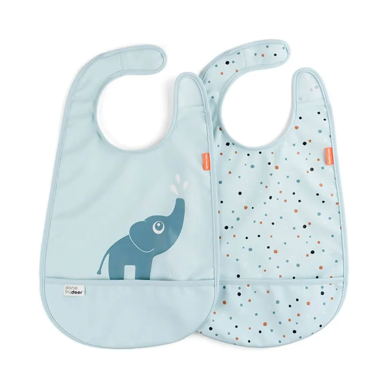 Bild 2 för Done by Deer Haklapp velcro Elphee Blue 2-pack