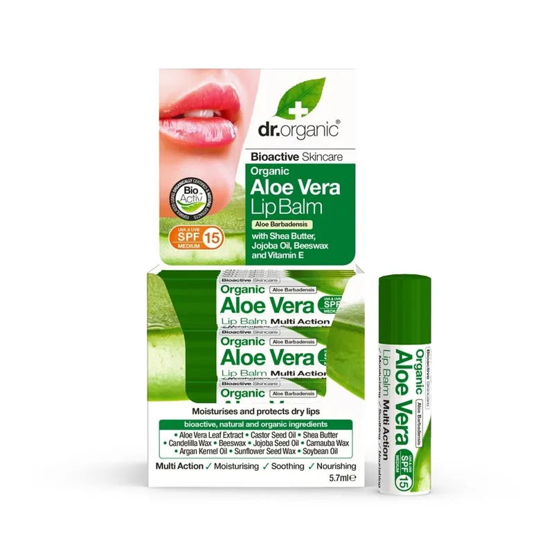 Bild 2 för Dr Organic Läppbalsam Aloe Vera Balm SPF15 5,7ml