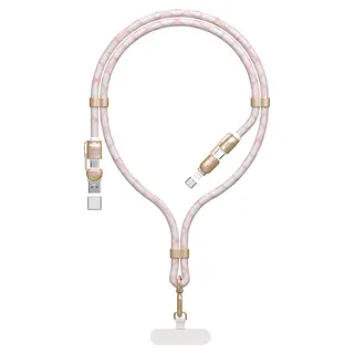 Produktfoto för Dudao 4in1 Telefon halsrem kabel USB-A/USB-C till Lightning/USB-C 65W - Rosa