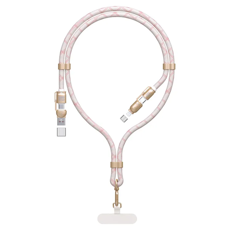 Alternativ bild 0 för Dudao 4in1 Telefon halsrem kabel USB-A/USB-C till Lightning/USB-C 65W - Rosa