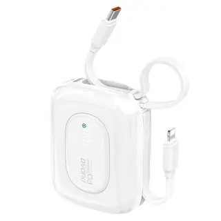 Produktfoto för Dudao Powerbank 10000mAh 22.5W med Inbyggda USB-C,Lightning Kablar K32 (Vit)