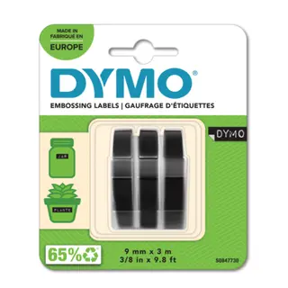 Produktfoto för DYMO® 3D-präglingsband 9mm x 3m svart självhäftande - (3 st.)