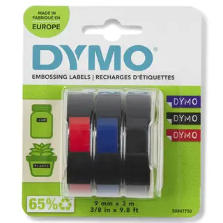 Produktfoto för Dymo Präglingsband 9mmx3m röd-blå-svart