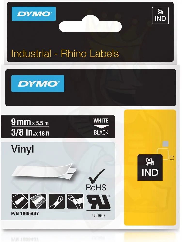 Bild 1 för DYMO Rhino industri vinyl tejp, 24 mm x 5.5 m kassett, vit på svart, självhäftande
