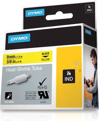Produktfoto för DYMO Rhino krympslang, 9 mm, 1.5 m, svart på gul
