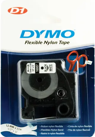Produktfoto för Dymo Tape D1 12mm nylon svart på vit