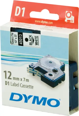 Produktfoto för Dymo Tape D1 12mm svart på vit