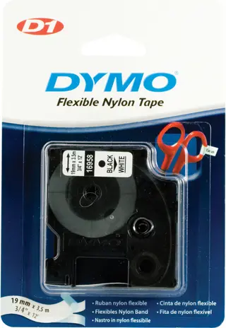 Produktfoto för Dymo Tape D1 19mm nylon svart på vit