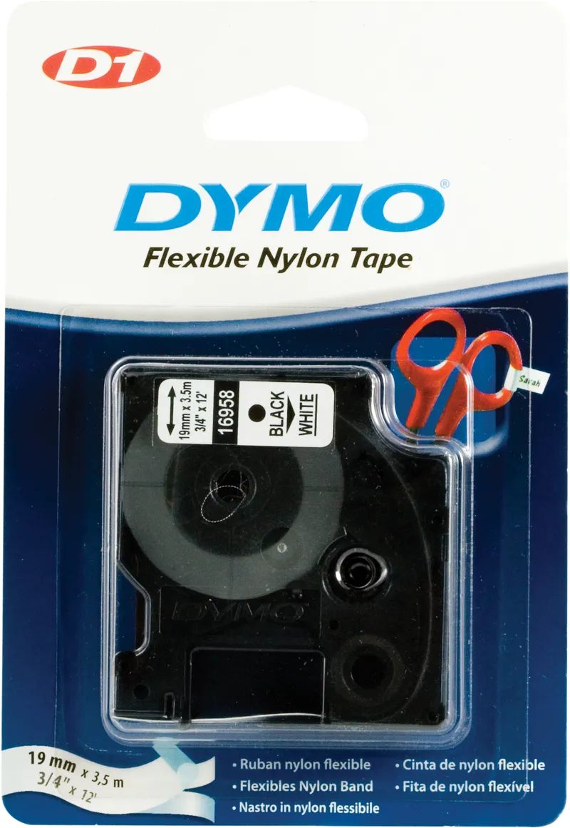 Bild 1 för Dymo Tape D1 19mm nylon svart på vit