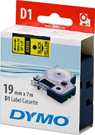 Produktfoto för Dymo Tape D1 19mm svart på gul