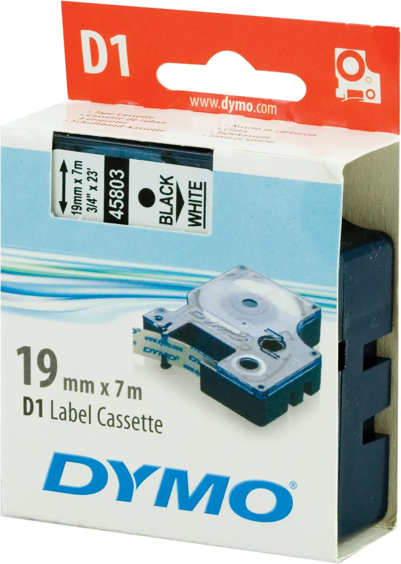 Bild 1 för Dymo Tape D1 19mm svart på vit